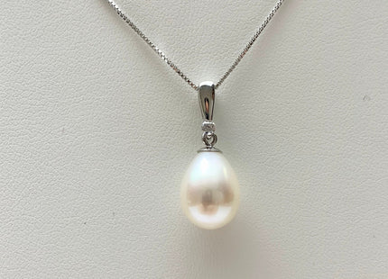 One-Of-A-Kind 9.5-10x13 mm AAA Natural White Genuine Freshwater Pearl Pendant W/925 Sterling Silver Pendant Necklace Bridal Jewelry #10004-B