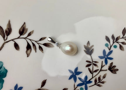 One-Of-A-Kind 9.5-10x13 mm AAA Natural White Genuine Freshwater Pearl Pendant W/925 Sterling Silver Pendant Necklace Bridal Jewelry #10004-B