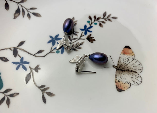 One-Of-A-Kind 7x10 mm AAA Rare Peacock Pearl Earring Studs W/925 Sterling Silver High Luster Pearl Butterfly Earring Bridal Jewelry #10005-B