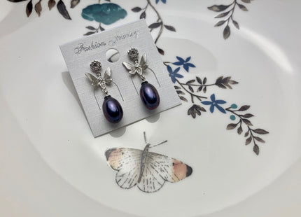 One-Of-A-Kind 7x10 mm AAA Rare Peacock Pearl Earring Studs W/925 Sterling Silver High Luster Pearl Butterfly Earring Bridal Jewelry #10005-B