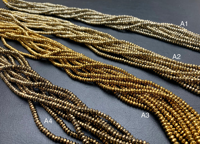 4mm Hematite Pyrite Beads Silver Gold Rhodium Gray Green Brown Blue Raimbow Color Faceted Rondelle Shape Polished Beads 16 Inches #2714