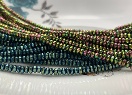 4mm Hematite Pyrite Beads Silver Gold Rhodium Gray Green Brown Blue Raimbow Color Faceted Rondelle Shape Polished Beads 16 Inches #2714