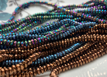 4mm Hematite Pyrite Beads Silver Gold Rhodium Gray Green Brown Blue Raimbow Color Faceted Rondelle Shape Polished Beads 16 Inches #2714