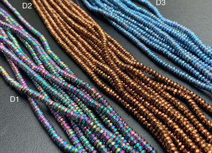 4mm Hematite Pyrite Beads Silver Gold Rhodium Gray Green Brown Blue Raimbow Color Faceted Rondelle Shape Polished Beads 16 Inches #2714
