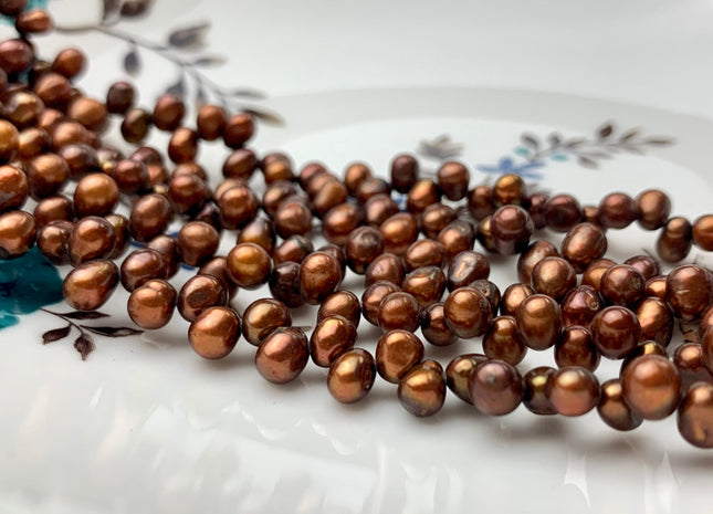 5X6 mm Top Drilled Freshwater Pearl Orange Copper Color Rice Shape Genuine Freshwater Pearls Dancing Freshwater Pearls #1977