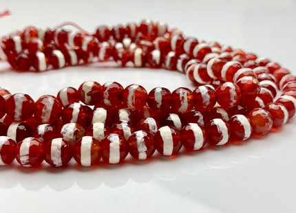 8 mm DZI Tibetan Agate Faceted Round Orange Red And White Color Tibetan Agate Gemstone Loose Beads #2396
