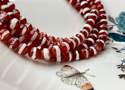 8 mm DZI Tibetan Agate Faceted Round Orange Red And White Color Tibetan Agate Gemstone Loose Beads #2396