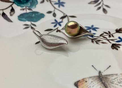 One Piece 925 Sterling Silver Pendant Setting Findings For Half Drilled Pearls Leaf Shape Design Pearl Mounting DIY Jewelry Pendant #10010-A