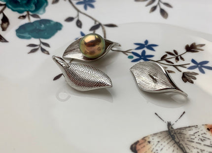 One Piece 925 Sterling Silver Pendant Setting Findings For Half Drilled Pearls Leaf Shape Design Pearl Mounting DIY Jewelry Pendant #10010-A