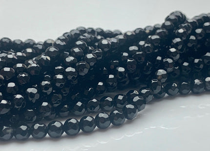 3mm 4mm Faceted Round Black Agate Gemstone Beads 14 Inches Strand #2711