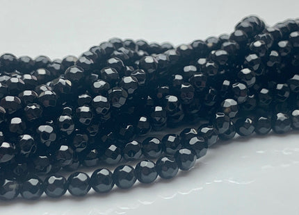 3mm 4mm Faceted Round Black Agate Gemstone Beads 14 Inches Strand #2711