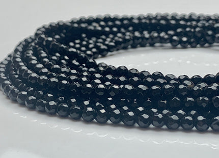 3mm 4mm Faceted Round Black Agate Gemstone Beads 14 Inches Strand #2711