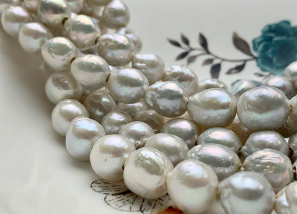 10-12 mm Natural White Half Strand Large Hole Freshwater Edison Pearl Beads Hole Size 2.2 mm Genuine Very High Luster Baroque Pearls #1980