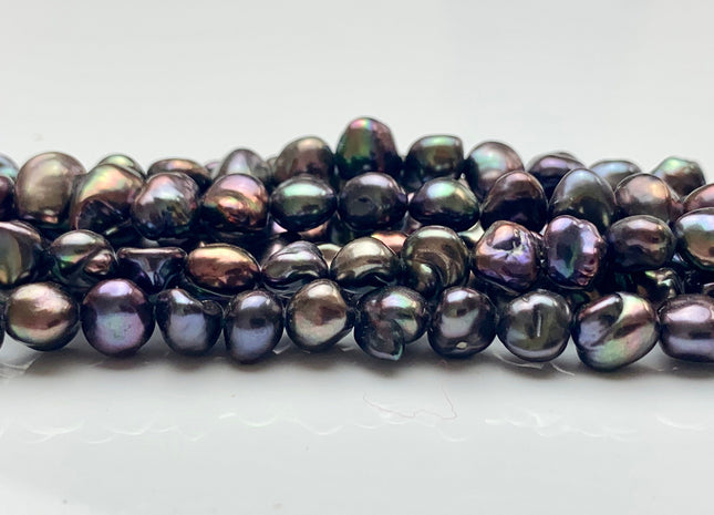 7-8x10 mm AAA Peacock Color Keshi Freshwater Nugget Pearl Beads Center Drilled Keshi Nuggets Genuine Peacock Freshwater Pearl #1982