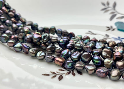 7-8x10 mm AAA Peacock Color Keshi Freshwater Nugget Pearl Beads Center Drilled Keshi Nuggets Genuine Peacock Freshwater Pearl #1982