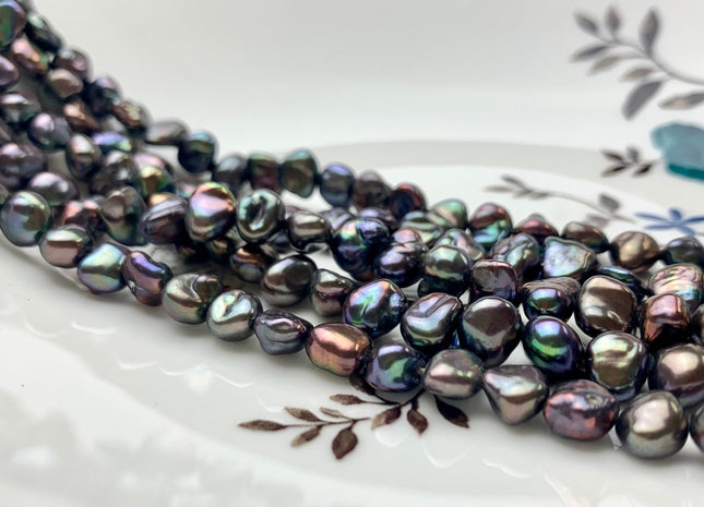 7-8x10 mm AAA Peacock Color Keshi Freshwater Nugget Pearl Beads Center Drilled Keshi Nuggets Genuine Peacock Freshwater Pearl #1982