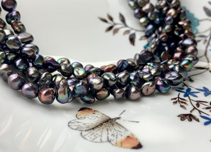 7-8x10 mm AAA Peacock Color Keshi Freshwater Nugget Pearl Beads Center Drilled Keshi Nuggets Genuine Peacock Freshwater Pearl #1982