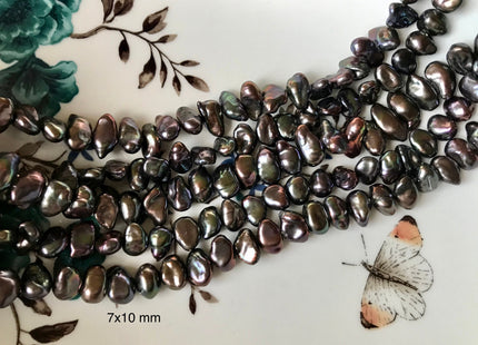 7-8x10 mm AAA Peacock Color Keshi Freshwater Nugget Pearl Beads Center Drilled Keshi Nuggets Genuine Peacock Freshwater Pearl #1982
