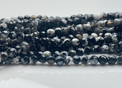 4 mm Faceted Round Black White Agate Gemstone Beads Genuine Agate Gemstone Loose Beads 14 Inches Strand #2712