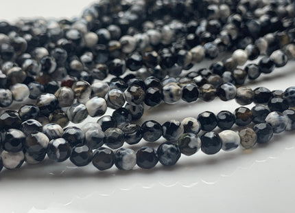 4 mm Faceted Round Black White Agate Gemstone Beads Genuine Agate Gemstone Loose Beads 14 Inches Strand #2712