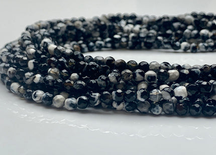 4 mm Faceted Round Black White Agate Gemstone Beads Genuine Agate Gemstone Loose Beads 14 Inches Strand #2712