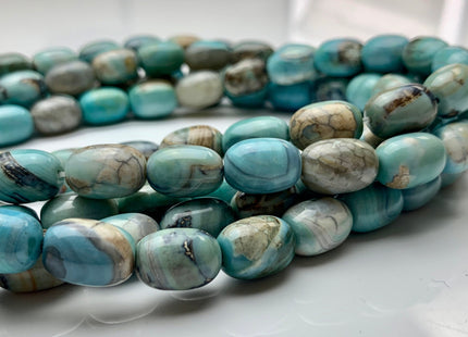 10x14 mm AAA Natural Color Smooth Barrel Shape Dragon Skin Agate Gemstone Beads Natural Blue Green Color Agate 14.5 Inches 25 Beads #2764