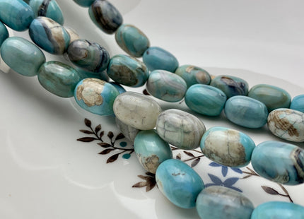 10x14 mm AAA Natural Color Smooth Barrel Shape Dragon Skin Agate Gemstone Beads Natural Blue Green Color Agate 14.5 Inches 25 Beads #2764