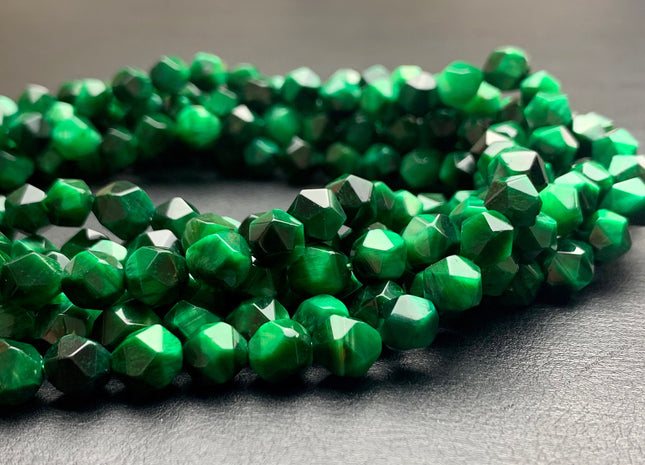 7-8 mm AAA Faceted Star Cut Green Tiger Eye Gemstone Beads Genuine Faceted High Quality Green Tiger Eye Loose Beads 15 Inches Strand #2720