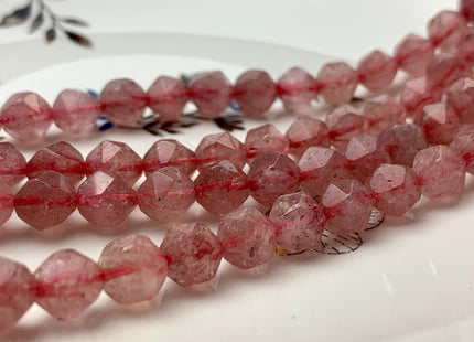 7-8 mm AAA Faceted Star Cut Strawberry Quartz Gemstone Beads Genuine Faceted Quality Strawberry Quartz Loose Beads 15 Inches Strand #2721