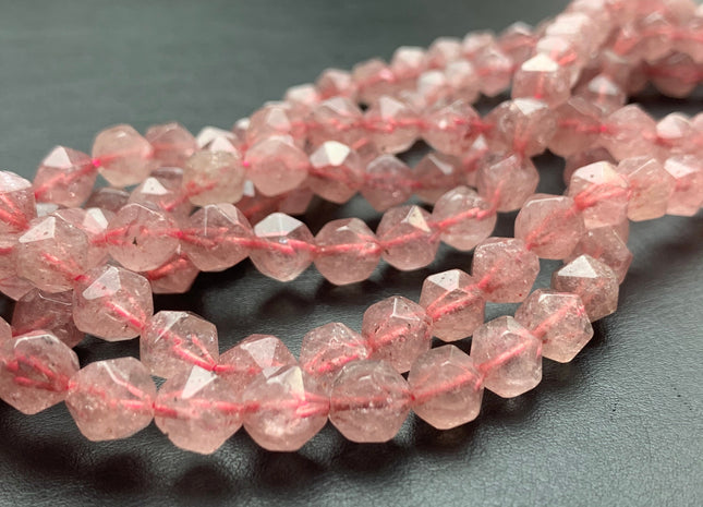 7-8 mm AAA Faceted Star Cut Strawberry Quartz Gemstone Beads Genuine Faceted Quality Strawberry Quartz Loose Beads 15 Inches Strand #2721
