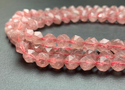 7-8 mm AAA Faceted Star Cut Strawberry Quartz Gemstone Beads Genuine Faceted Quality Strawberry Quartz Loose Beads 15 Inches Strand #2721