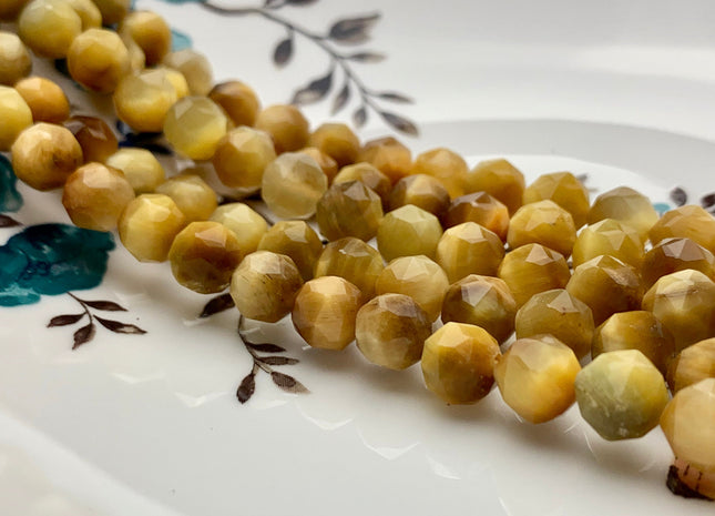 7-8 mm AAA Faceted Star Cut Golden Tiger Eye Gemstone Beads Genuine Faceted High Quality Gold Tiger Eye Loose Beads 15 Inches Strand #2724