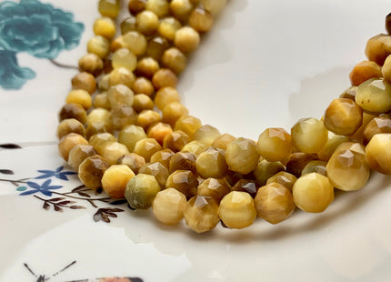 7-8 mm AAA Faceted Star Cut Golden Tiger Eye Gemstone Beads Genuine Faceted High Quality Gold Tiger Eye Loose Beads 15 Inches Strand #2724
