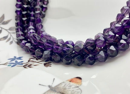 7 mm AAA Faceted Star Cut Amethyst Gemstone Beads Genuine Faceted Quality Dark Purple Amethyst Loose Beads 15 Inches Strand #2723