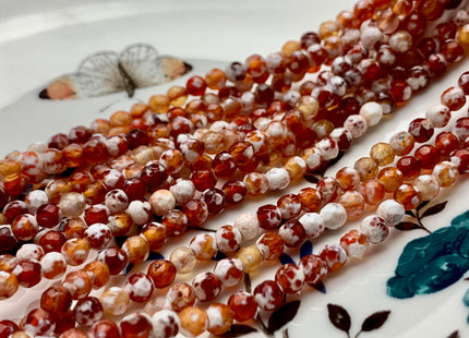 4 mm Faceted Round Multi Carnelian Color Agate Gemstone Beads Genuine Agate Gemstone Loose Beads 14 Inches Strand #2738