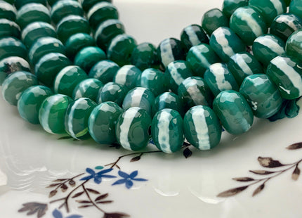 10x13-14 mm DZI Tibetan Agate Large Hole Faceted Drum Shape Pine Green Color Agate Hole Size 2.0 mm 14 Inches Strand 37 Beads #2732