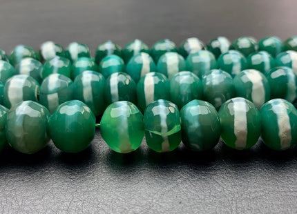 10x13-14 mm DZI Tibetan Agate Large Hole Faceted Drum Shape Pine Green Color Agate Hole Size 2.0 mm 14 Inches Strand 37 Beads #2732