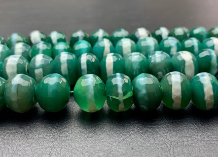 10x13-14 mm DZI Tibetan Agate Large Hole Faceted Drum Shape Pine Green Color Agate Hole Size 2.0 mm 14 Inches Strand 37 Beads #2732