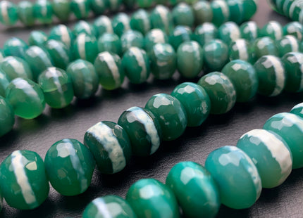 10x13-14 mm DZI Tibetan Agate Large Hole Faceted Drum Shape Pine Green Color Agate Hole Size 2.0 mm 14 Inches Strand 37 Beads #2732