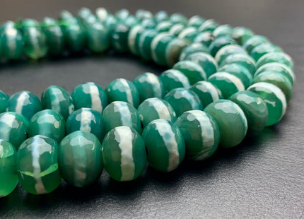 10x13-14 mm DZI Tibetan Agate Large Hole Faceted Drum Shape Pine Green Color Agate Hole Size 2.0 mm 14 Inches Strand 37 Beads #2732