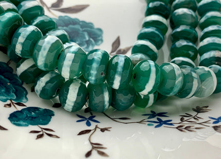 10x13-14 mm DZI Tibetan Agate Large Hole Faceted Drum Shape Pine Green Color Agate Hole Size 2.0 mm 14 Inches Strand 37 Beads #2732