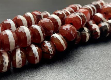 10x13-14 mm DZI Tibetan Agate Large Hole Faceted Drum Shape Cinnamon Brown Color Agate Hole Size 2.0 mm 14 Inches Strand 37 Beads #2733