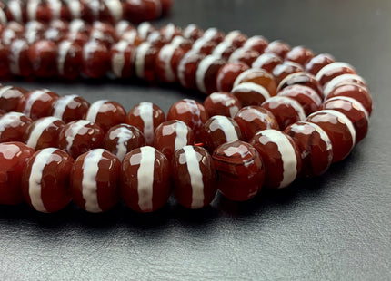 10x13-14 mm DZI Tibetan Agate Large Hole Faceted Drum Shape Cinnamon Brown Color Agate Hole Size 2.0 mm 14 Inches Strand 37 Beads #2733