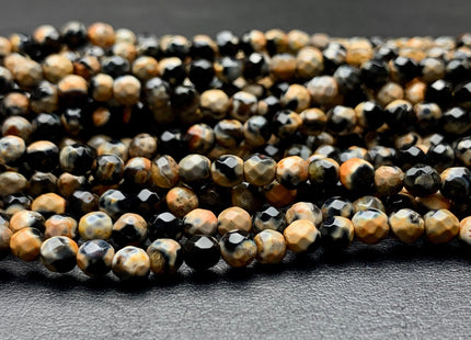 4 mm Faceted Round Yellow Black Agate Gemstone Beads Genuine Agate Gemstone Loose Beads 14 Inches Strand #2744