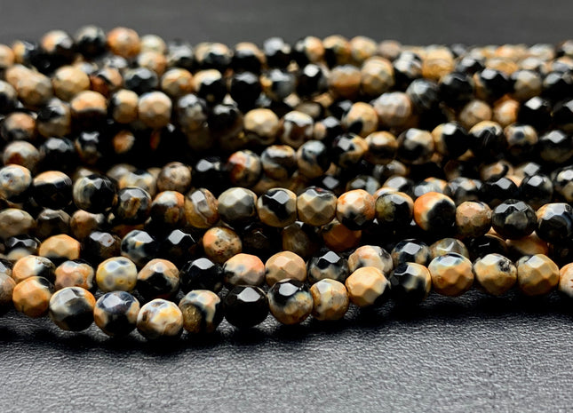 4 mm Faceted Round Yellow Black Agate Gemstone Beads Genuine Agate Gemstone Loose Beads 14 Inches Strand #2744