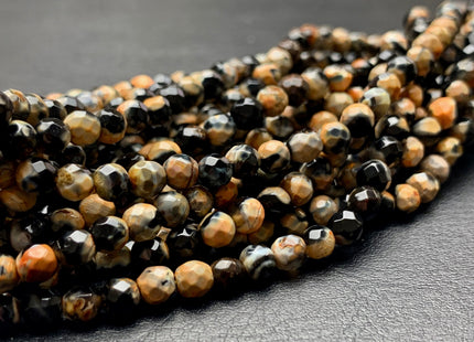 4 mm Faceted Round Yellow Black Agate Gemstone Beads Genuine Agate Gemstone Loose Beads 14 Inches Strand #2744