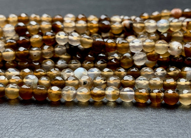 4 mm 6 mm Faceted Round Multi Brown Gray Agate Gemstone Beads Genuine Agate Gemstone Loose Beads 14 Inches Strand #2750