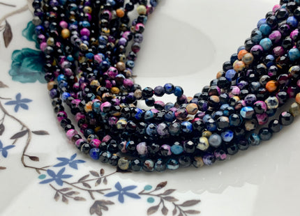 4 mm Faceted Round Multi Black Pink Blue Yellow Agate Gemstone Beads Genuine Agate Gemstone Loose Beads 14 Inches Strand #2753
