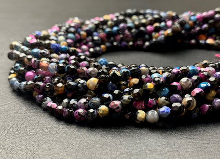 4 mm Faceted Round Multi Black Pink Blue Yellow Agate Gemstone Beads Genuine Agate Gemstone Loose Beads 14 Inches Strand #2753