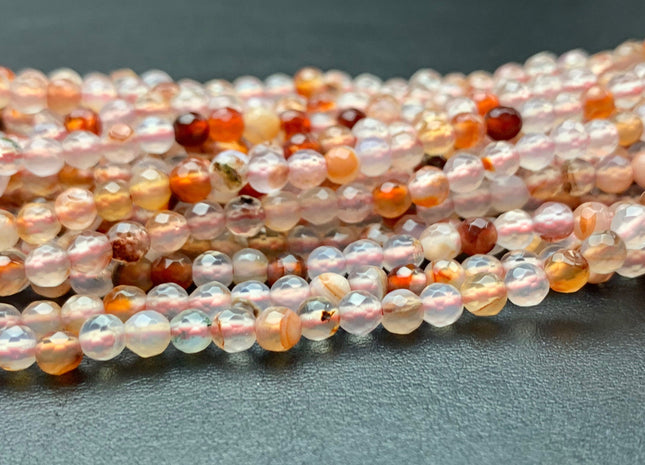 4 mm Faceted Round Multi Brown Orange Color Agate Gemstone Beads Genuine Agate Gemstone Loose Beads 14 Inches Strand #2756
